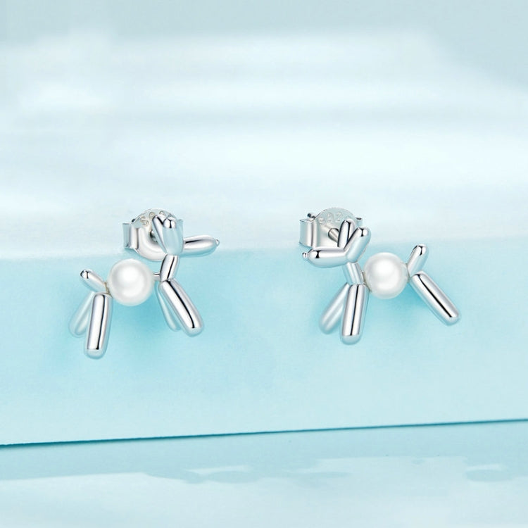 SCE1542 S925 Sterling Silver Balloon Dog Platinum Plated Shell Pearl Earrings
