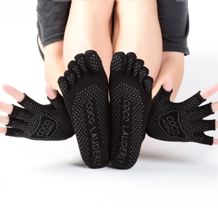 Non-slip Open Finger Yoga Sports Gloves+Five Finger Yoga Socks Set, Size: One Size