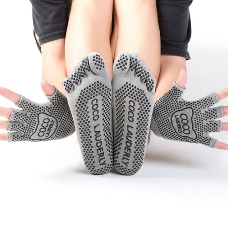 Non-slip Open Finger Yoga Sports Gloves+Five Finger Yoga Socks Set, Size: One Size