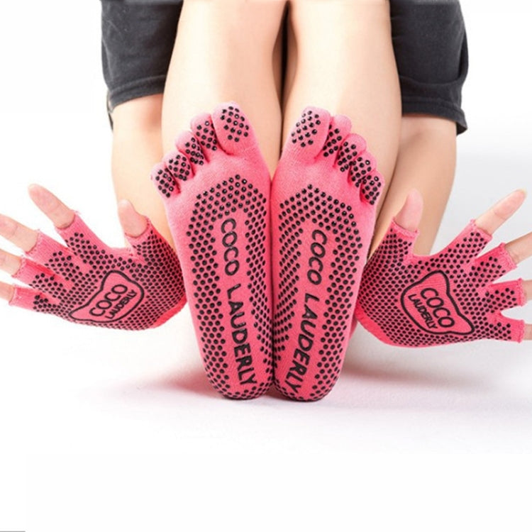 Non-slip Open Finger Yoga Sports Gloves+Five Finger Yoga Socks Set, Size: One Size
