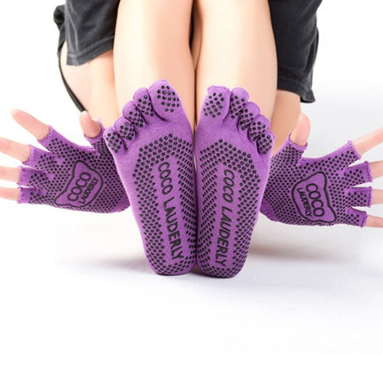 Non-slip Open Finger Yoga Sports Gloves+Five Finger Yoga Socks Set, Size: One Size