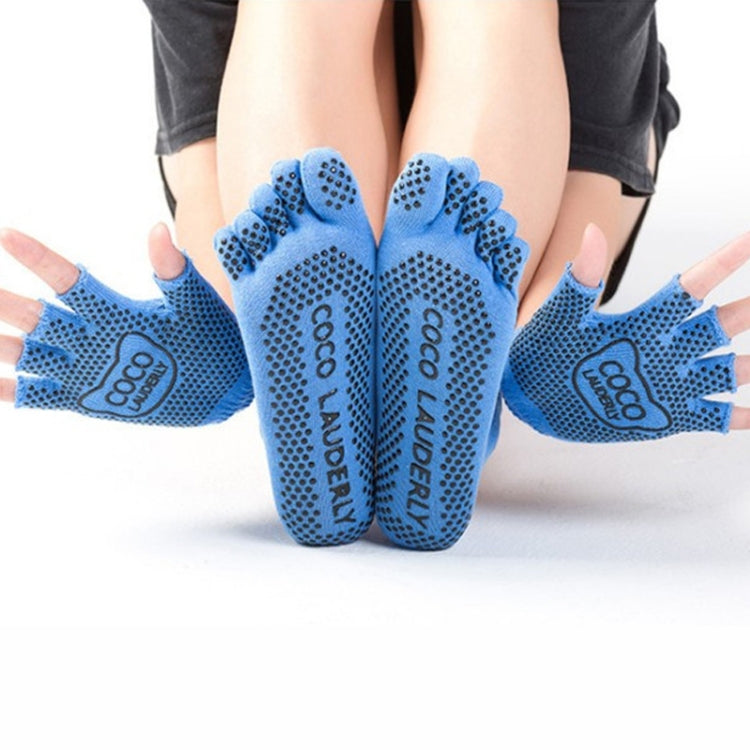 Non-slip Open Finger Yoga Sports Gloves+Five Finger Yoga Socks Set, Size: One Size