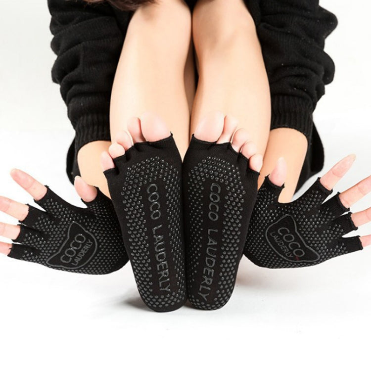 Non-slip Open Finger Yoga Sports Gloves+Five Finger Yoga Socks Set, Size: One Size