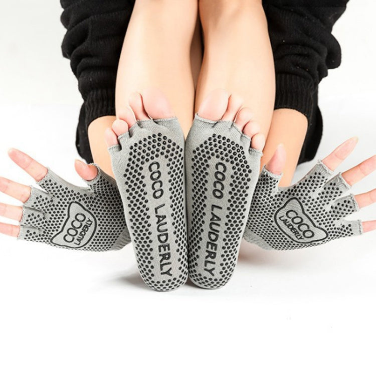Non-slip Open Finger Yoga Sports Gloves+Five Finger Yoga Socks Set, Size: One Size