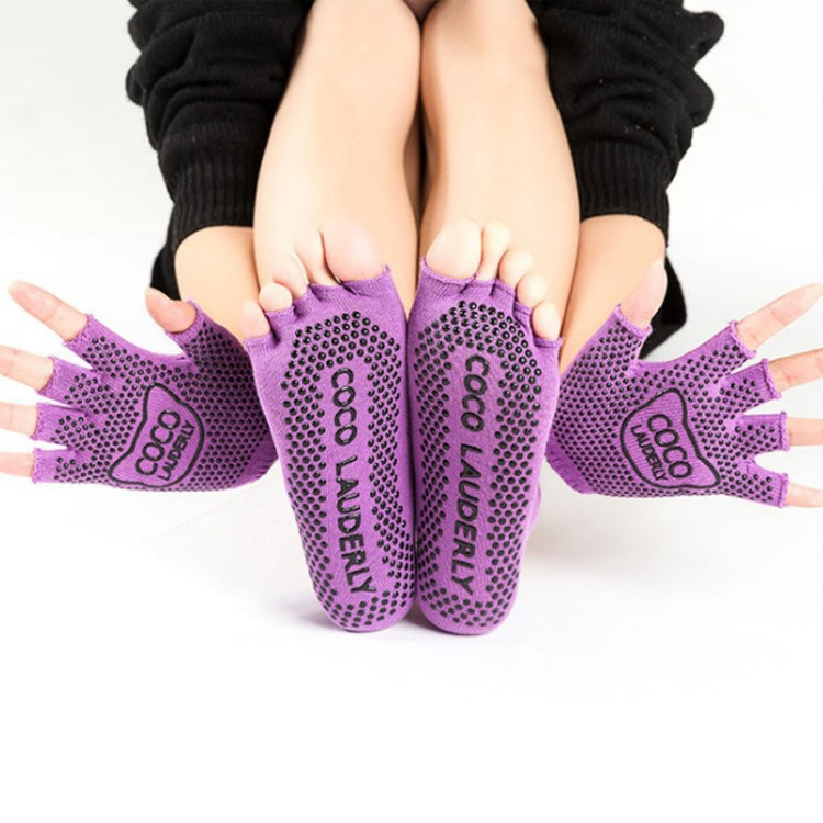 Non-slip Open Finger Yoga Sports Gloves+Five Finger Yoga Socks Set, Size: One Size