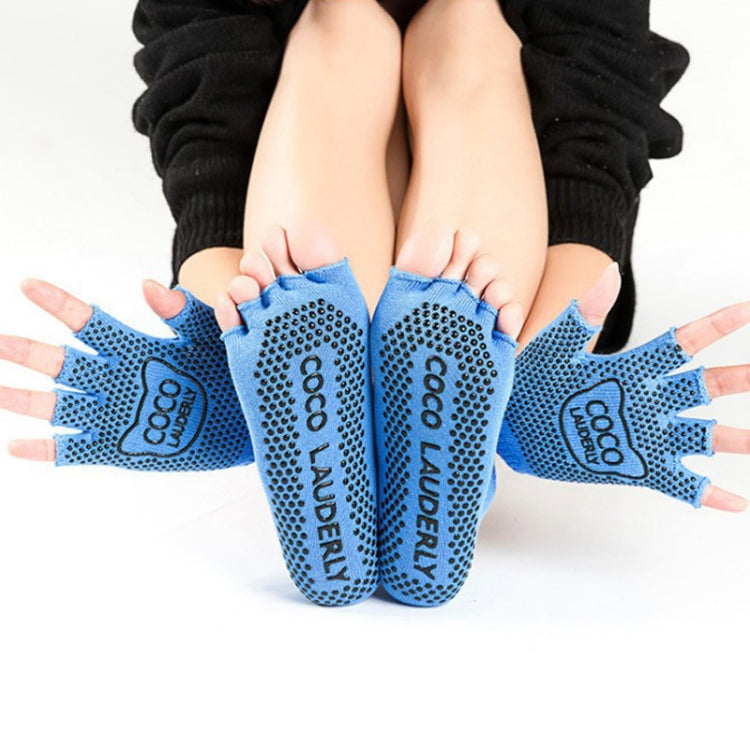 Non-slip Open Finger Yoga Sports Gloves+Five Finger Yoga Socks Set, Size: One Size