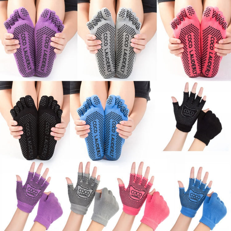 Non-slip Open Finger Yoga Sports Gloves+Five Finger Yoga Socks Set, Size: One Size