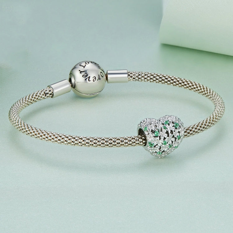 BSC760 S925 Sterling Silver Lucky Heart Green Zircon Clover Beads