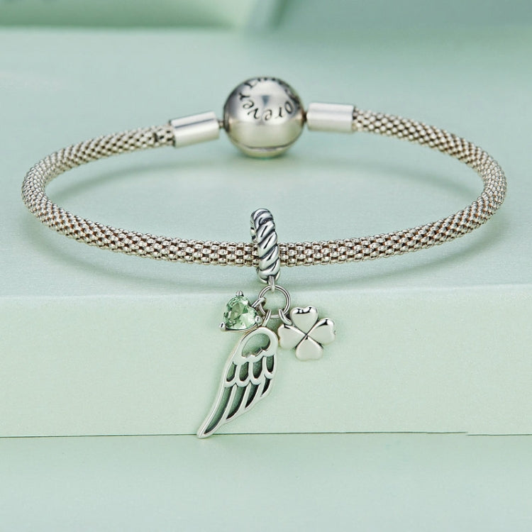 BSC762 Sterling Silver S925 Hollow Wings Lucky Clover Zircon Bracelet Beads