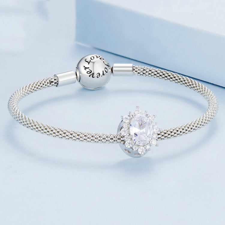 BSC768 S925 Sterling Silver Sparkling Large Zircon Rhodium-plated Bracelet Beads