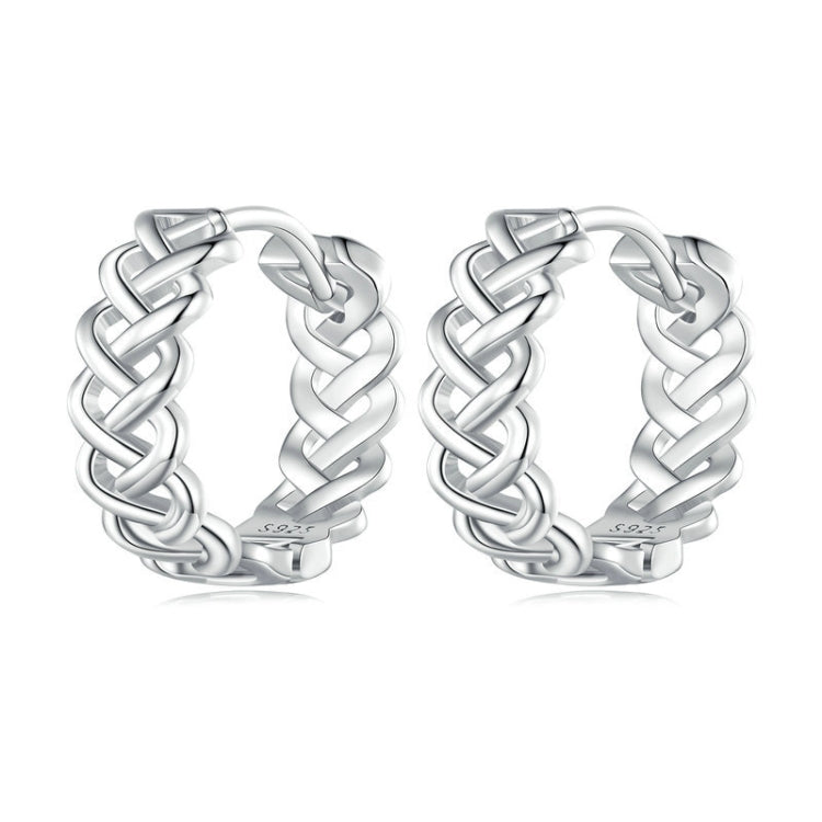 BSE764 Sterling Silver S925 Hollow Braided Rope Plated Platinum Earrings