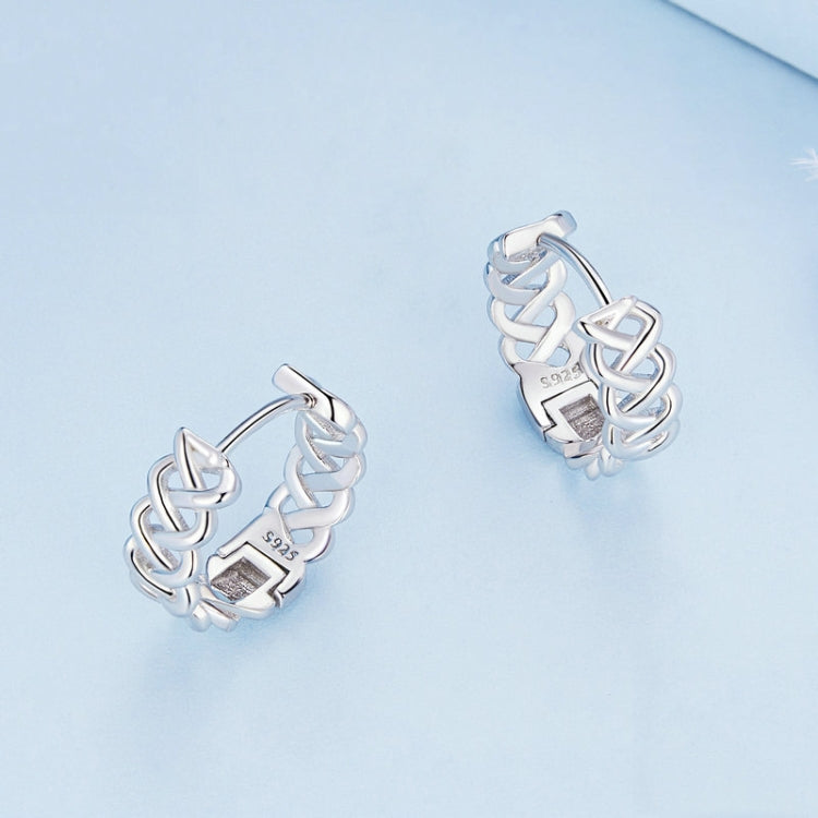 BSE764 Sterling Silver S925 Hollow Braided Rope Plated Platinum Earrings