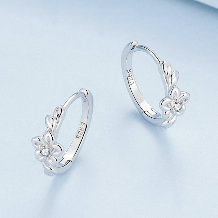 BSE767 Sterling Silver S925 Small Flower Vine Plated Platinum Zircon Earrings