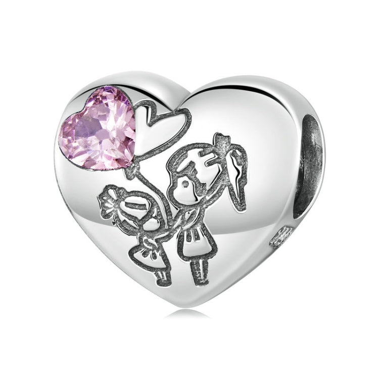 SCC2437 Sterling Silver S925 Sisters Love Heart Zircon Bracelet Beads