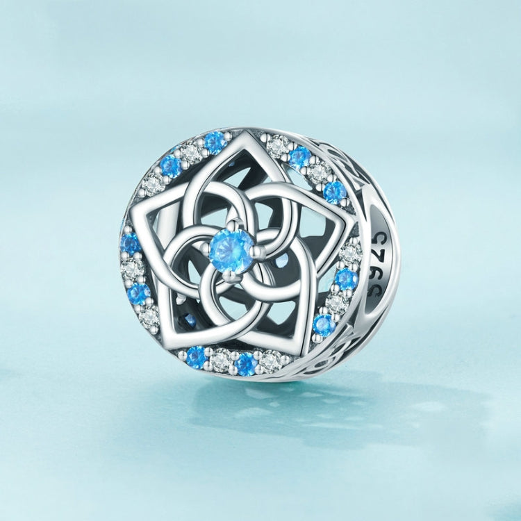 SCC2446 Sterling Silver S925 Hollow Blue and White Interval Zircon Flower Bracelet Beads