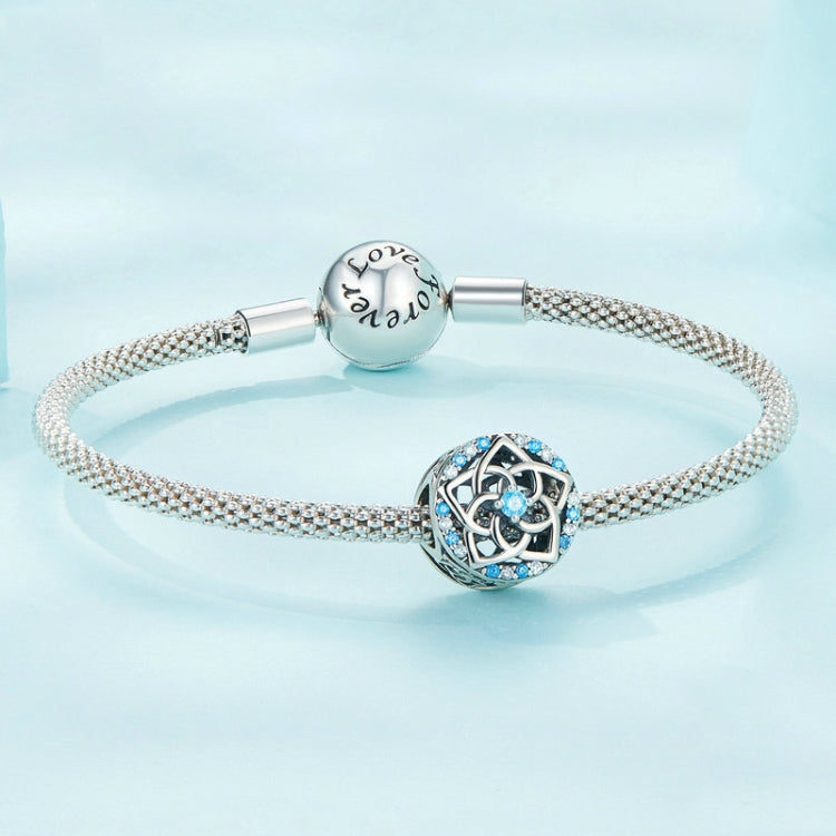 SCC2446 Sterling Silver S925 Hollow Blue and White Interval Zircon Flower Bracelet Beads