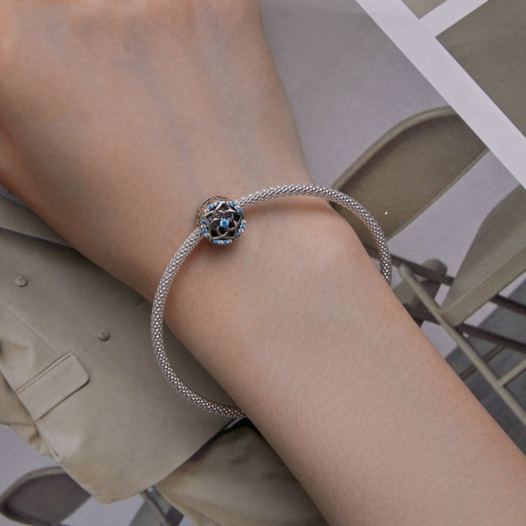 SCC2446 Sterling Silver S925 Hollow Blue and White Interval Zircon Flower Bracelet Beads
