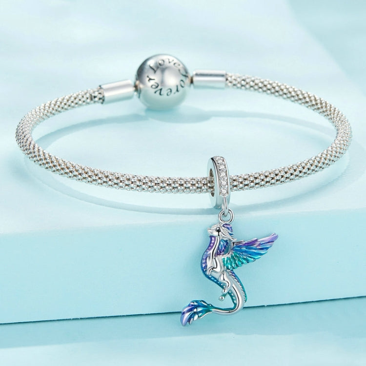 SCC2447 Sterling Silver S925 Flying Dragon White Gold Plated Zircon Bracelet Beads