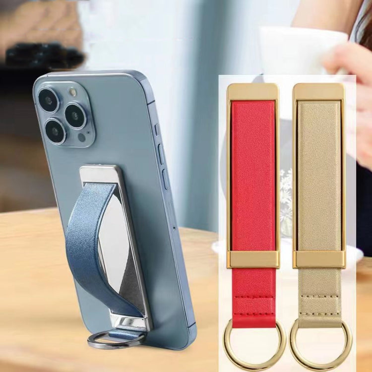 PU Leather Metal Wrist Strap Cell Phone Holder Zinc Alloy Paste Desktop Stand