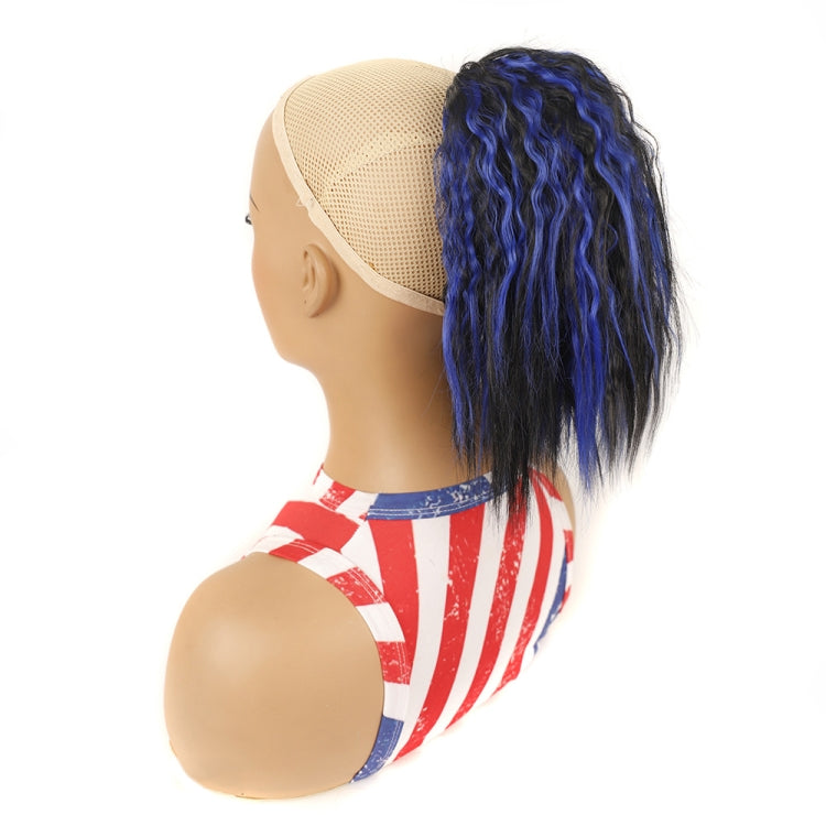 LS868 Drawstring Fixed Corn Perm Curly Wig Fluffy Short Ponytail Wigs, Color: 1BHBlue2
