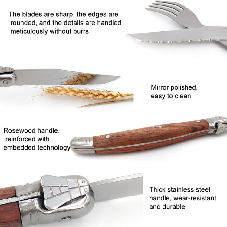 Rosewood Handle Stainless Steel Knife and Fork Cutlery,Spec: 3 Knives + 3 Forks