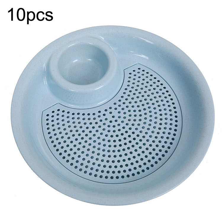 10pcs With Flavour Dish Dumpling Plate Wheat Straw Double Layer Drain Dish