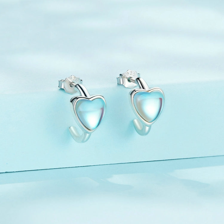 SCE1546 S925 Sterling Silver Synthetic Moonstone Heart Stud Earrings