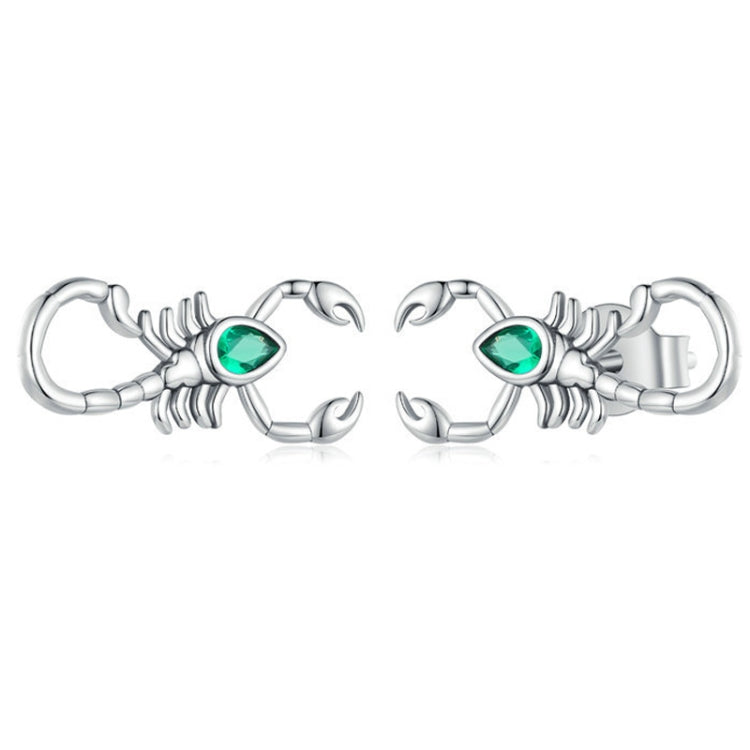 SCE1555 Sterling Silver S925 Green Zircon Scorpion Insect Stud Earrings