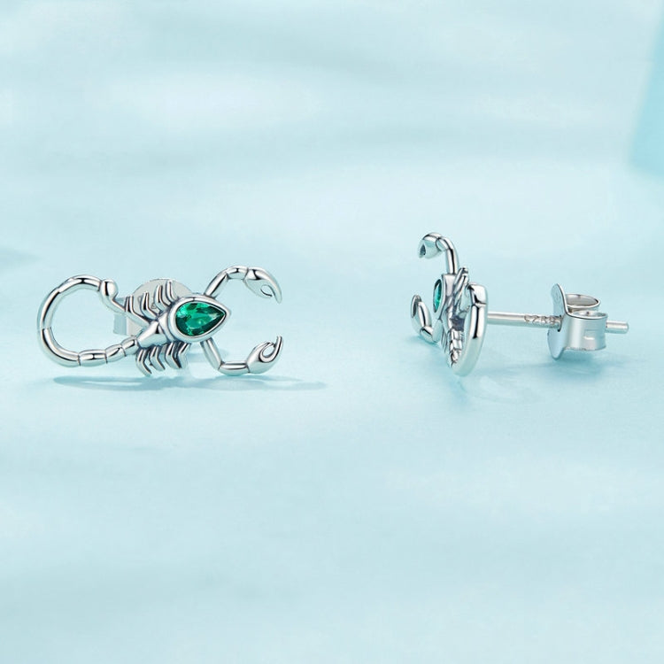 SCE1555 Sterling Silver S925 Green Zircon Scorpion Insect Stud Earrings