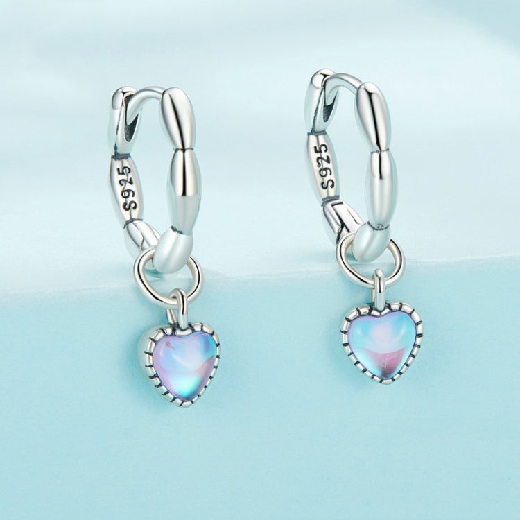SCE1556 Sterling Silver S925 Symphony Heart Rice Grain Hoop Earrings