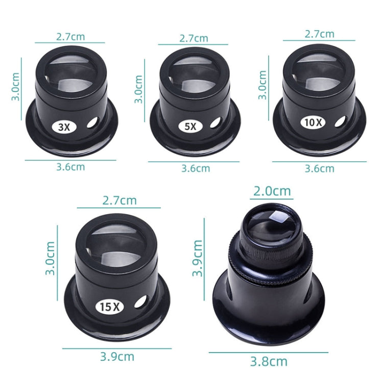 5pcs Eyepiece Magnifier Glass Lens Eyepiece Type Repair Magnifier, Times: 10X
