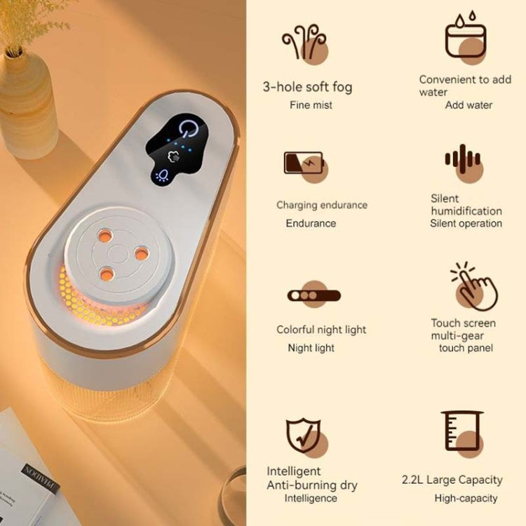 2.2L 3-hole Large Mist Humidifier Night Light Air Purifier USB Plug