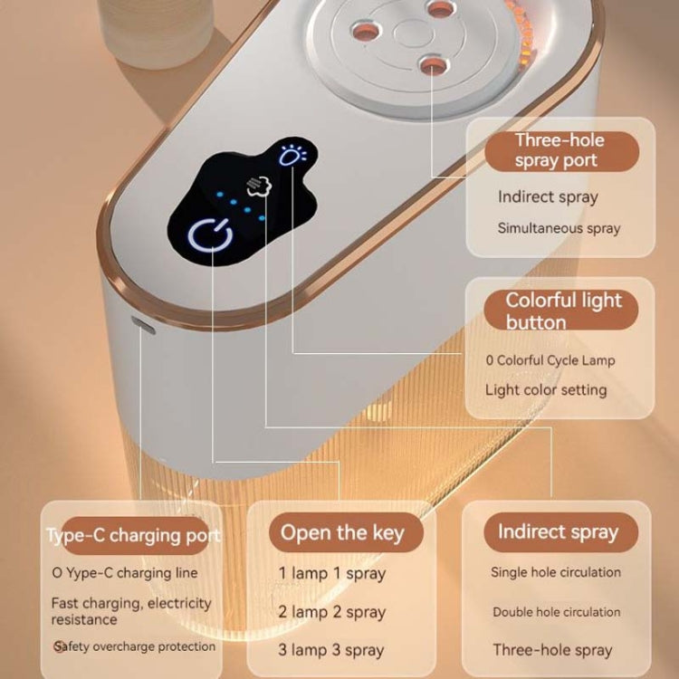 2.2L 3-hole Large Mist Humidifier Night Light Air Purifier USB Plug