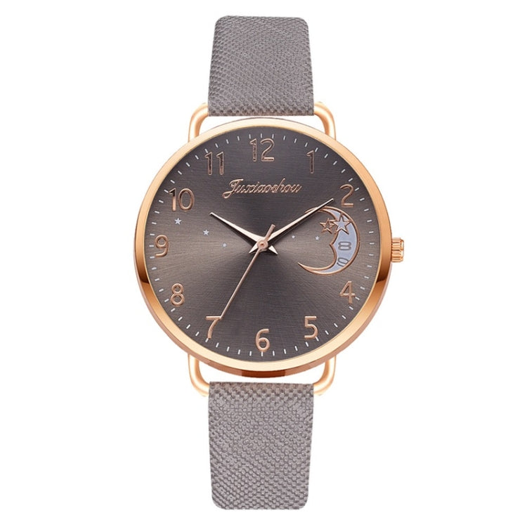 Ladies Moon Pattern Dial PU Strap Quartz Watch, Color: Grey