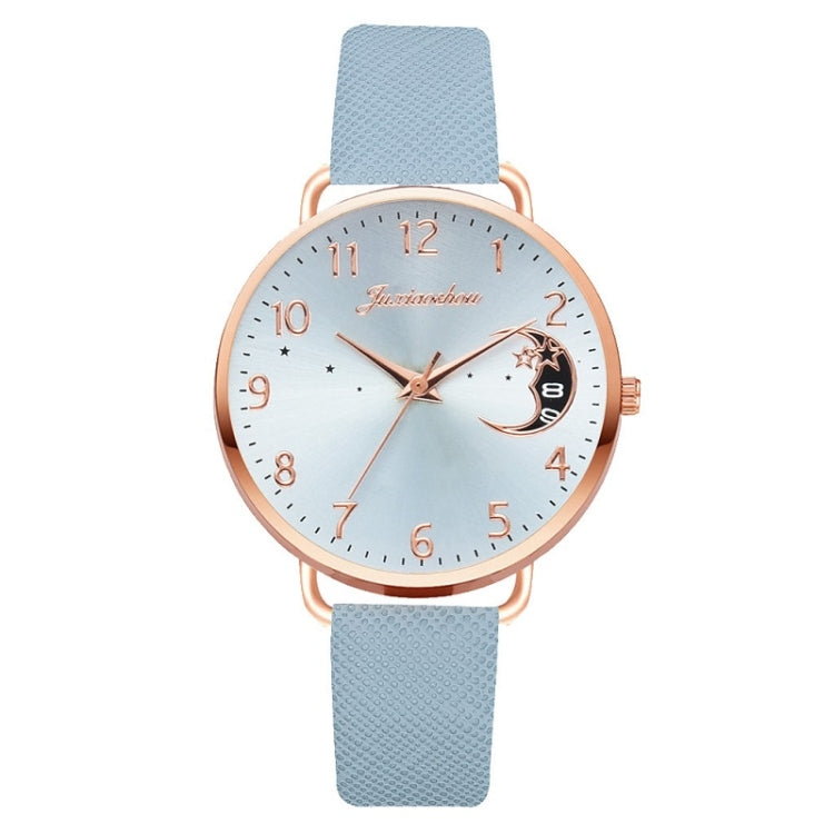 Ladies Moon Pattern Dial PU Strap Quartz Watch, Color: Sky Blue