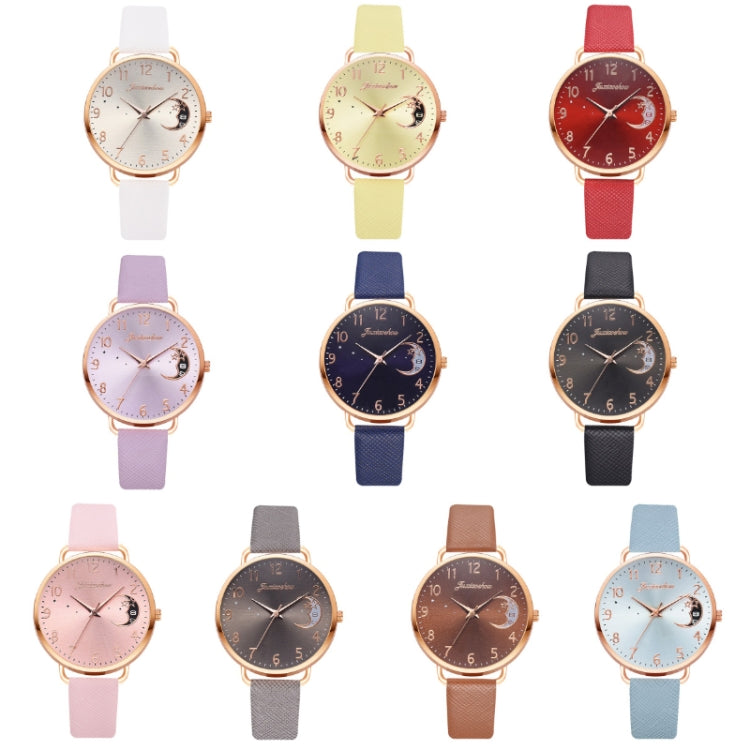 Ladies Moon Pattern Dial PU Strap Quartz Watch, Color: Sky Blue