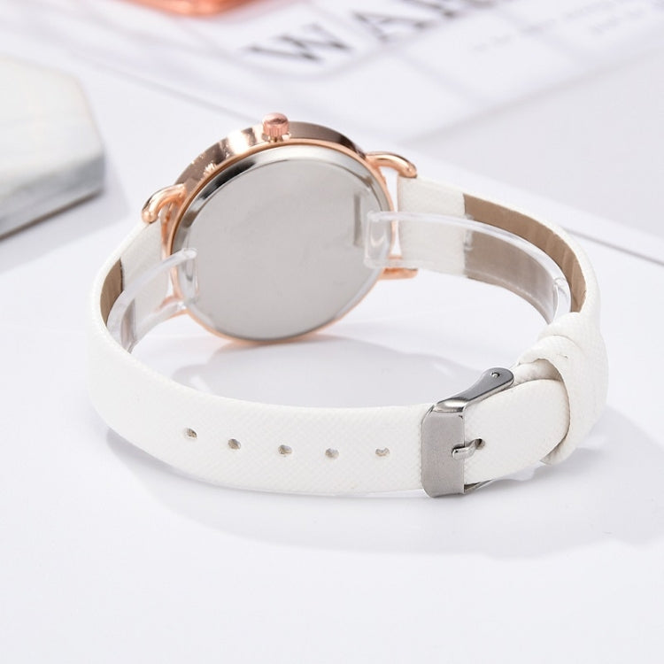 Ladies Moon Pattern Dial PU Strap Quartz Watch, Color: Yellow+Bracelet