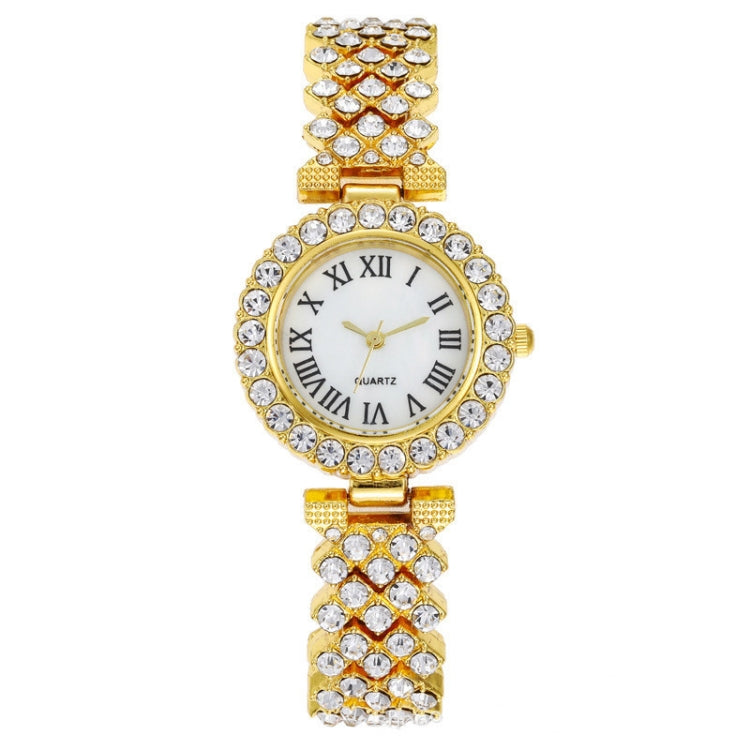Roman Pattern Diamond Ladies Quartz Watch, Color: Gold