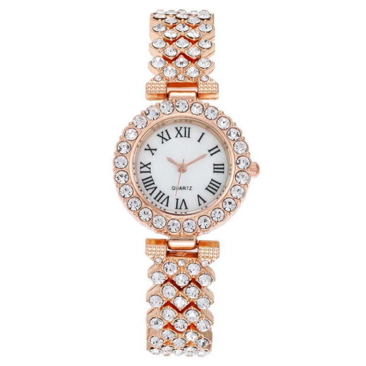Roman Pattern Diamond Ladies Quartz Watch, Color: Rose Gold