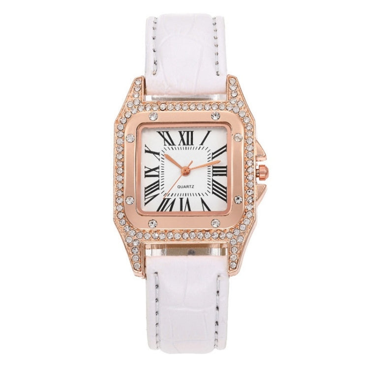 Women Tonneau Square Strap Quartz Watch, Color: White