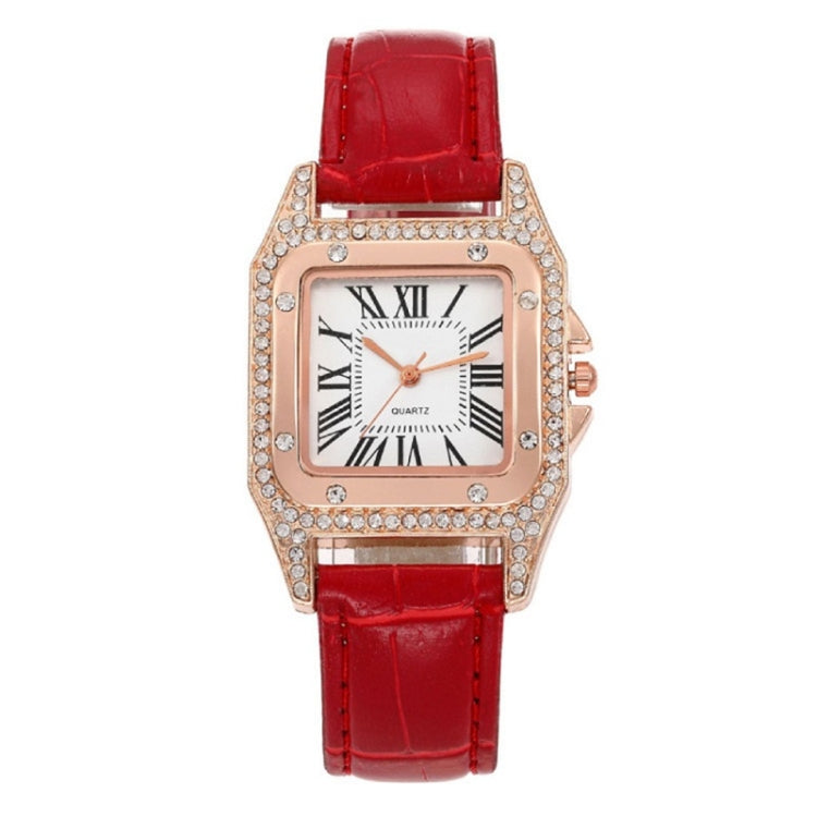 Women Tonneau Square Strap Quartz Watch, Color: Red