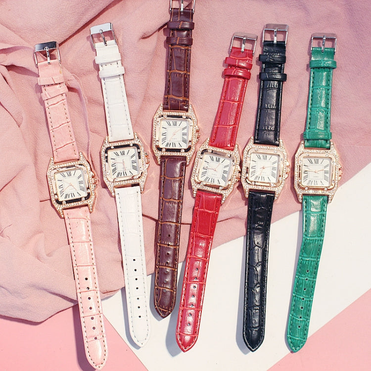 Women Tonneau Square Strap Quartz Watch, Color: Green