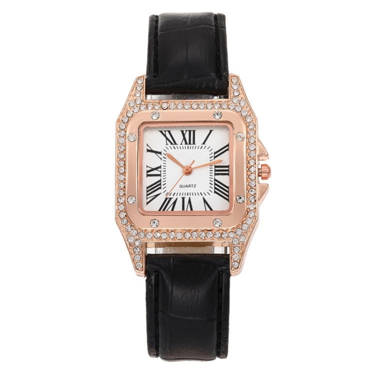 Women Tonneau Square Strap Quartz Watch, Color: Black