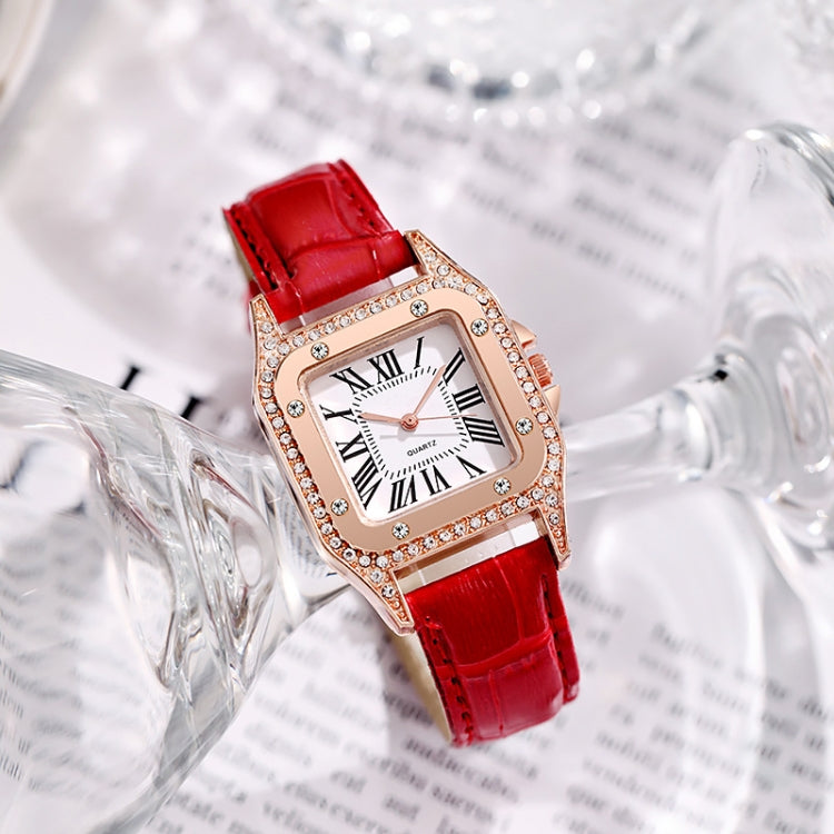 Women Tonneau Square Strap Quartz Watch, Color: Black+Bracelet