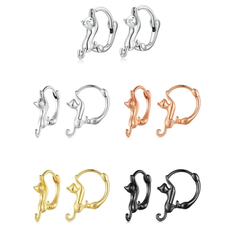 Sterling Silver S925 Diamond Stretch Cat Stretch Earrings, Size: Small Platinum Plated