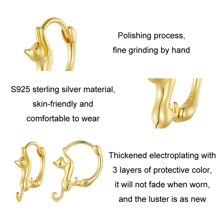 Sterling Silver S925 Diamond Stretch Cat Stretch Earrings, Size: Small Platinum Plated