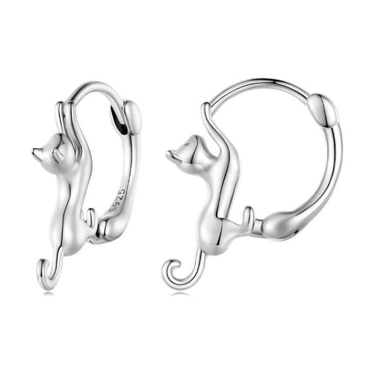 Sterling Silver S925 Diamond Stretch Cat Stretch Earrings, Size: Large Platinum Plated