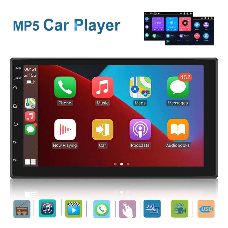 7709 7 Inch Touch Button Dual Ingot Universal MP5 Bluetooth Player, Style:, Sort by color: Standard+8 Lights Camera
