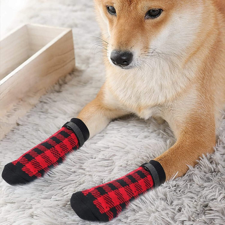 4pcs Dog Knitted Breathable Footwear Outdoor Non-slip Pet Socks, Size: M