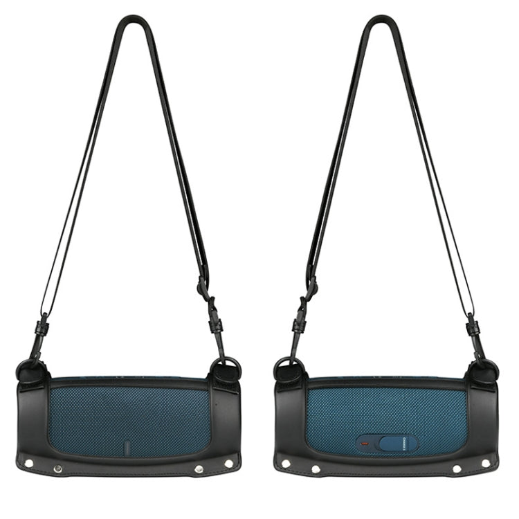 For JBL Charge5 PU Crossbody Shoulder Strap EVA Speaker Protection Case(Black)
